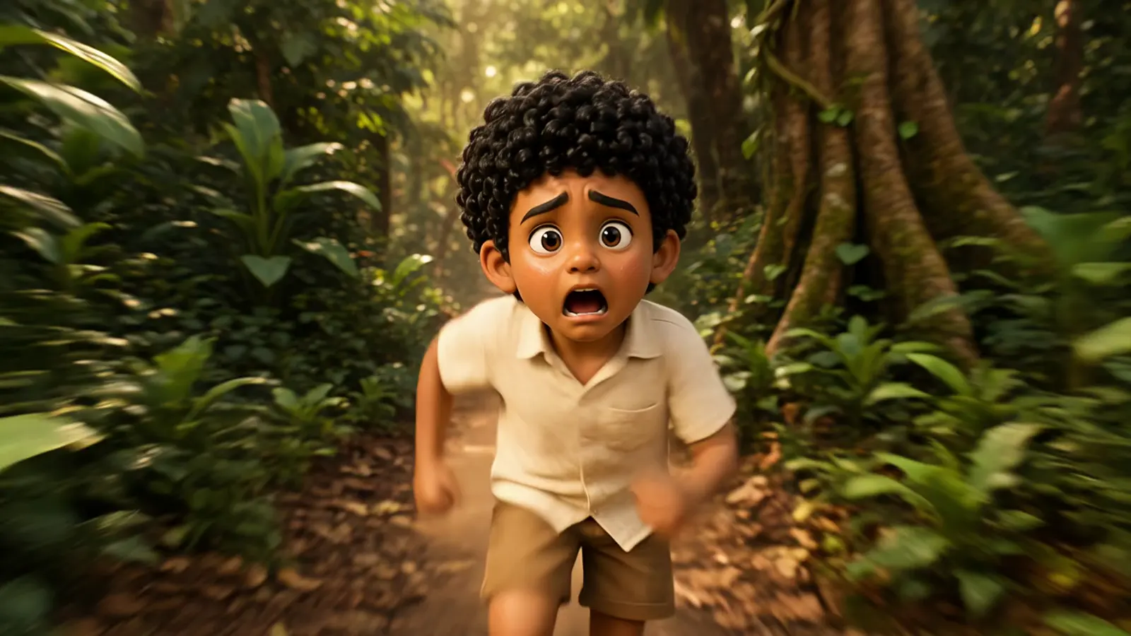 Kuttappan running through a forest scene.